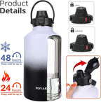 Water Bottle Insulated 32oz 40oz 64oz 128oz Straw Lid Spout Lid & 3 Lids - Image 2