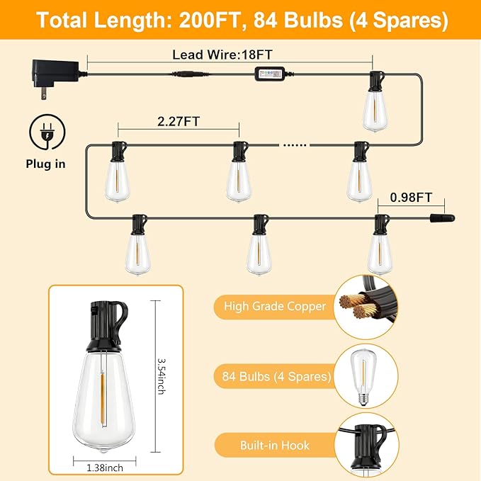 LumBelle Smart Outdoor String Lights, 200FT ST38 LED Patio Lights - Image 5