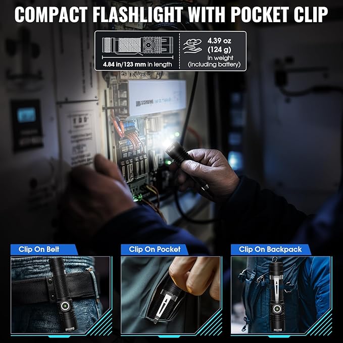 Banral Rechargeable Tactical Flashlights, High Lumens Small Mini USB-C LED - Image 2