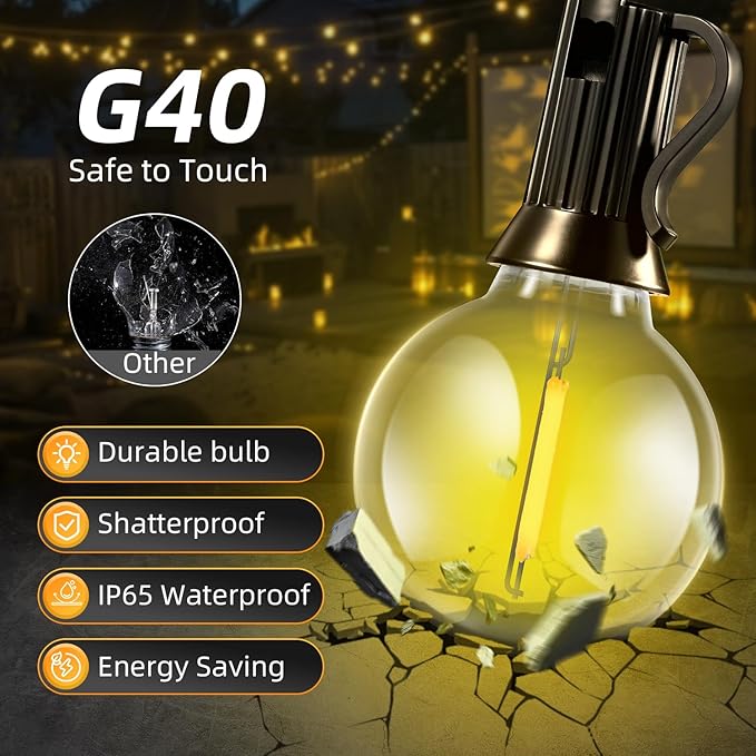 150FT Solar Lights Outdoor Waterproof: G40 45M Shatterproof Bulbs Patio Lights - Image 4