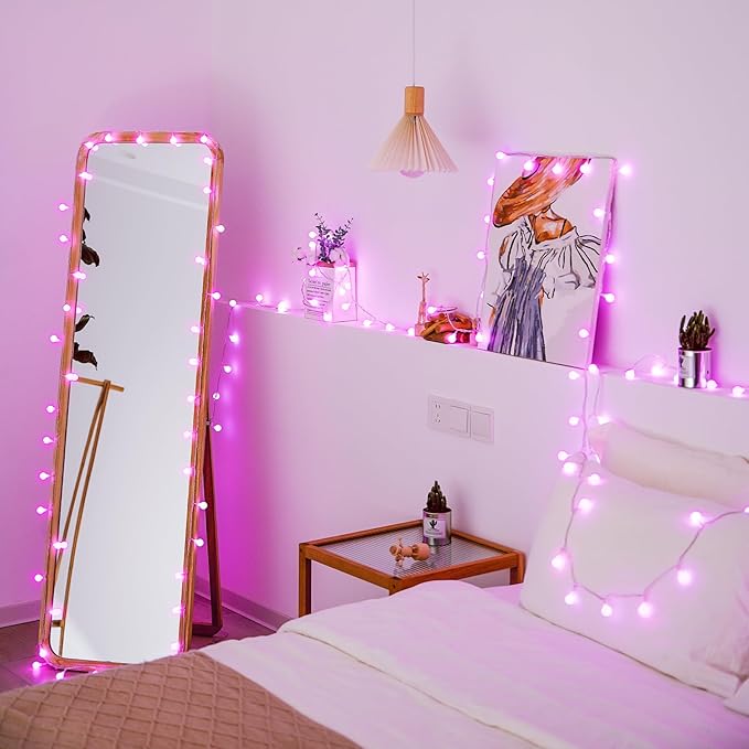 JMEXSUSS 100 LED Pink String Lights Indoor, 33 ft Connectable Globe Pink Lights - Image 8
