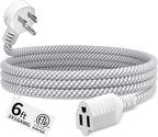 16 Gauge Braided Extension Cord 6 FT, 16/3 Flat Plug Power Cord Indoor by Seeklyze
