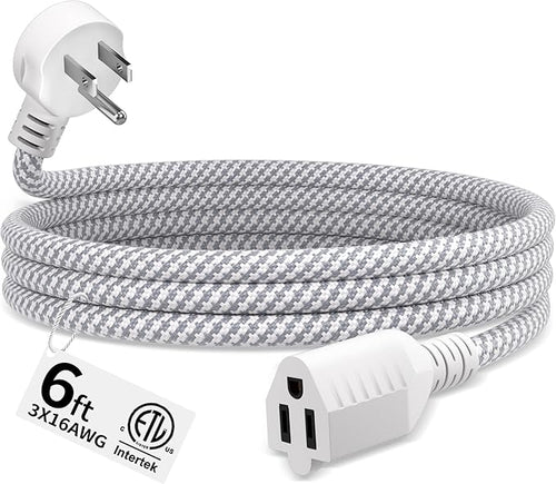 16 Gauge Braided Extension Cord 6 FT, 16/3 Flat Plug Power Cord Indoor by Seeklyze