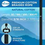 TECEUM Cotton Rope 3/16” – 200 FT – Strong All-Purpose Braided Rope – Natural - Image 2