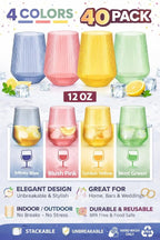 Oojami 40 Pack Origami Ribbed Stemless Plastic Wine Glasses 12 oz - Image 3