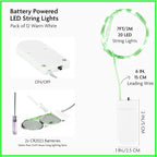 12-Pack LED Fairy Lights 7 Feet Battery Powered Waterproof Silver Wire 20 Slim - Image 2