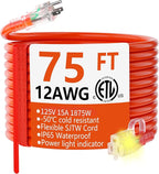 HUANCHAIN 12/3 Gauge Heavy Duty Outdoor Extension Cord 75 ft Waterproof by huanchain