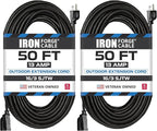 Iron Forge Cable 2 Pack 50 Ft Black Extension Cord, 50 Foot Extension Cord by IronForgeCable