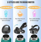 Water Bottle Insulated 32oz 40oz 64oz 128oz Straw Lid Spout Lid & 3 Lids - Image 5