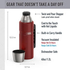 THERMOS Stainless King Vacuum-Insulated Beverage Bottle, 40 Ounce, Rustic Red - Image 2