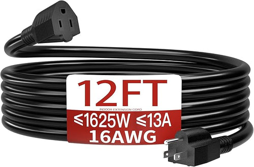 16/3 Indoor Extension Cord 12 FT, 3 Prong Power Cable, Suitable by Skrizcable