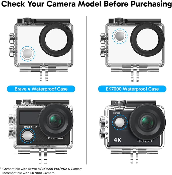 AKASO Waterproof Case for Brave 4/EK7000 Pro/V50X Action Camera, NOT Compatible - Image 2