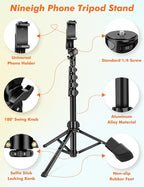 Nineigh 71" Tripod for iPhone, Phone Tripod Selfie Stick - Image 7