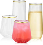 48 Pack Ribbed Plastic Wine Glasses – 24 x 9oz Stemless Champagne Flutes & 24 x by BELLAFORTE