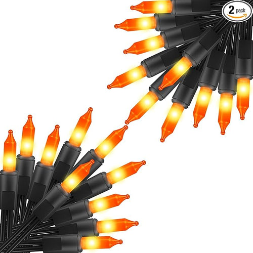 2 Pack Orange Halloween Mini Lights, 13 Feet 50 Count Totally 100 Count by Brightown