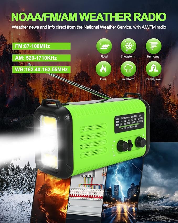 Emergency Crank Radio, 20000mAh / 74000mWh Solar Hand Crank Weather Radio - Image 2