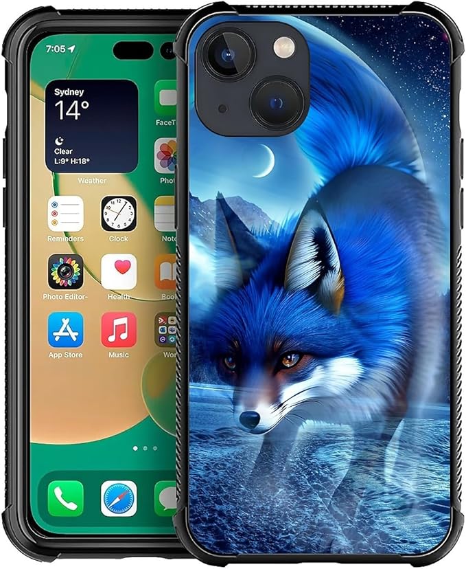 for iPhone 14 Plus Case, Snowy Mountain Fox Lake Pattern Graphic Design Girl by FKBRCL4U
