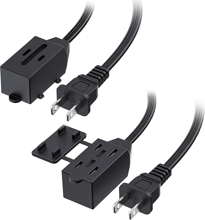 Cable Matters 2-Pack 16 AWG 2 Prong Extension Cord 10 ft, 13A 3-Outlet by CableMatters