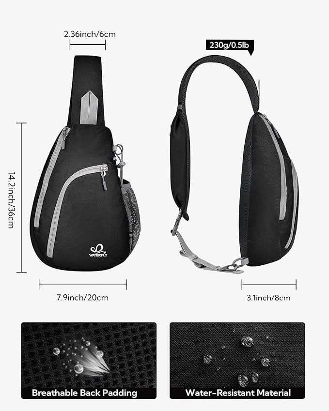 WATERFLY Crossbody Sling Bag Small Water Resistant Backpack Lightweight - Image 2