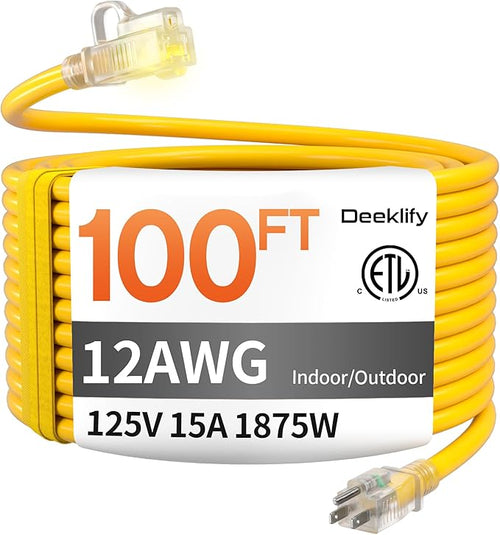 12 Gauge 100 FT Heavy Duty Outdoor Extension Cord Waterproof by Deeklify