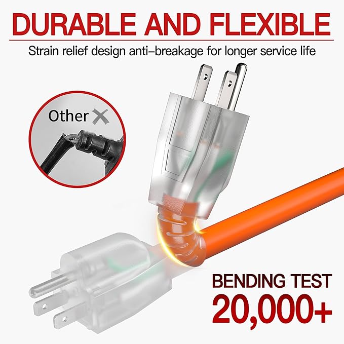 50 FT 14/3 Extension Cord Outdoor, Heavy Duty Weatherproof & Flame Retardant - Image 4