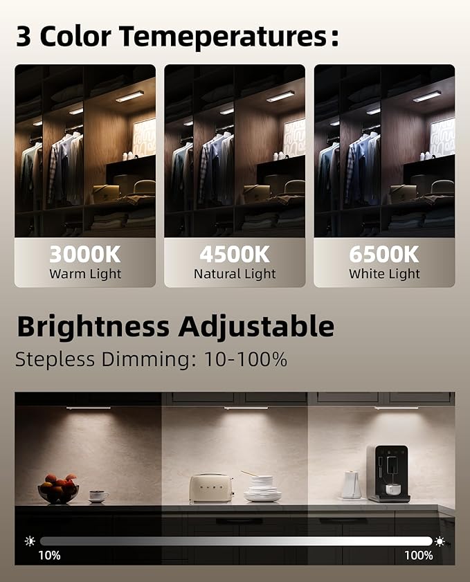 6Pack 7.8inch Under Cabinet Lighting, Rechargeable Motion Sensor Light Wireless - Image 5