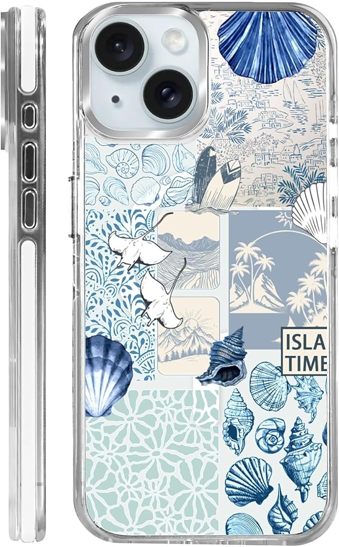 Case for iPhone 14 Plus/15 Plus, Sea Life Ocean Waves Seashell Collage Phone by Toulas