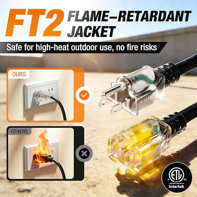 75 FT Outdoor Extension Cord Waterproof, 16/3 Gauge Heavy Duty 3 Prong Power - Image 4