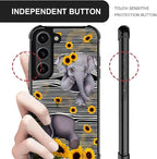 for Samsung Galaxy S23 Case, Cute Little Elephant Sunflower White Line Art - Image 5