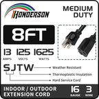 8FT Outdoor Extension Cord-16/3 SJTW Durable Black 3 Prong Grounded Plug Power - Image 2