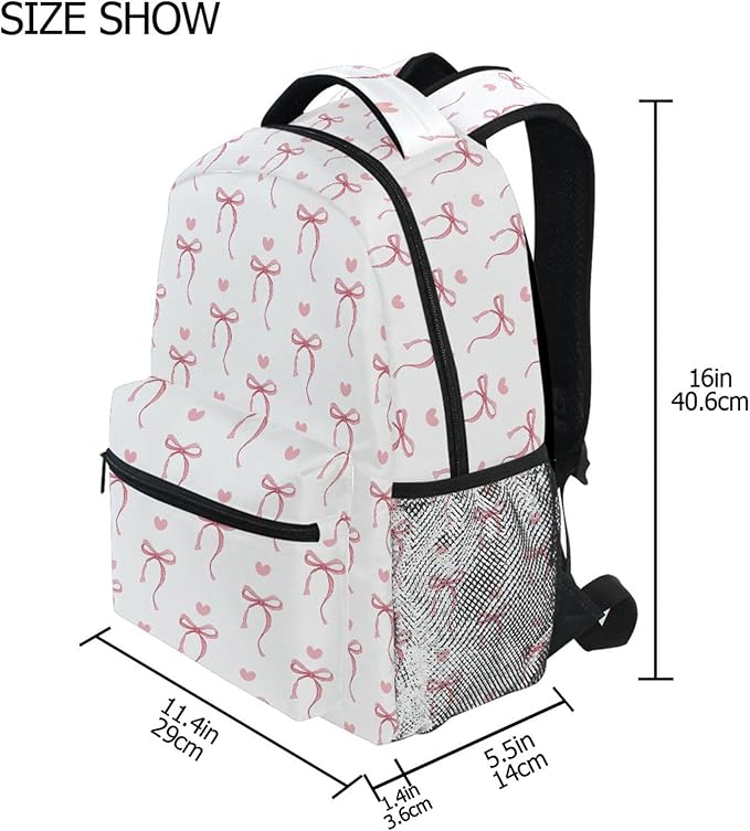 Wamika Pink Bow Girl Backpack Cute Heart Bowknot Ribbon School Backpack Kid - Image 2