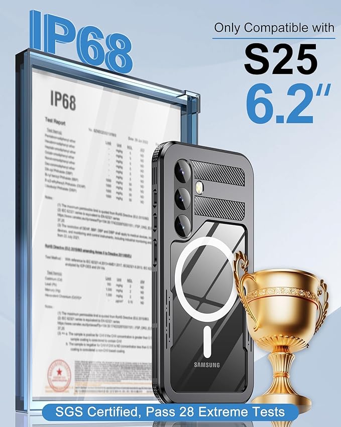 for Samsung Galaxy S25 Waterproof Case, Magnetic Heavy Duty Military Grade - Image 2