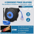 VEVOR Retractable Extension Cord Reel, 50 FT, Heavy Duty 14AWG/3C SJTOW - Image 4