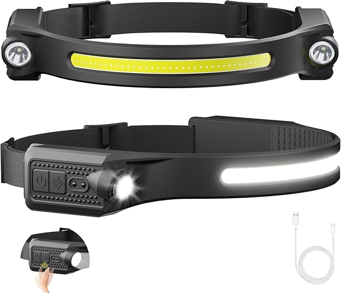 AlpsWolf LED Headlamp Rechargeable, 2 XPE LED and COB LED Head Lamp, Motion by AlpsWolf