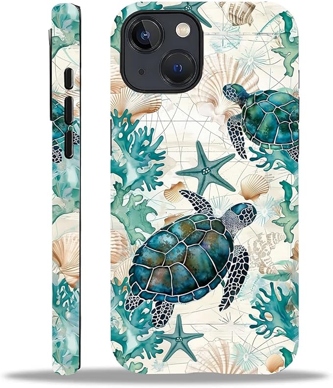 for iPhone 15 Plus Case, HH2 Ocean Sea Turtle Nautical Map Hybrid 2 Layer Hard by Unknown