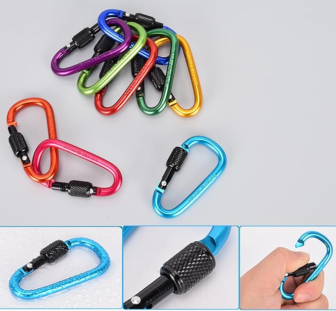 10 Pack Aluminum D Ring Key Rings Hiking Clips Locking Carabiner - Image 9