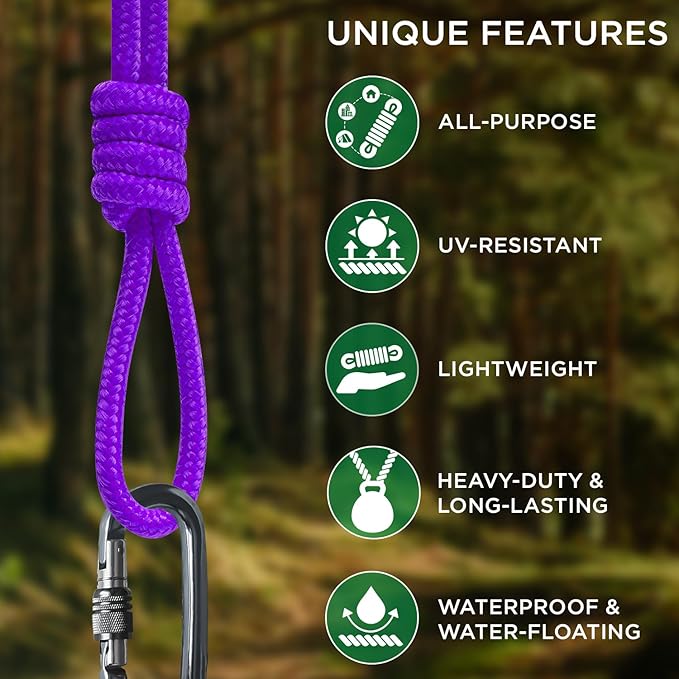 TECEUM Rope – 150 Feet x 1/4 Inch – Purple – Strong All-Purpose Utility Rope – - Image 4