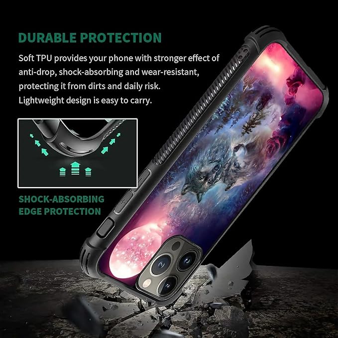for iPhone 15 Pro Max Case, Star Two Wolfs Howling Pattern Graphic Design Girl - Image 2