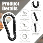 6 Pack Black Carabiner Clip, 2.36 Inch Heavy Duty Carabiner Clip Spring Snap - Image 4
