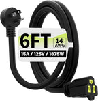 Vockjour 6 FT Black Low Profile Flat Plug 14 Gauge Heavy Duty Extension Cord by Vockjour