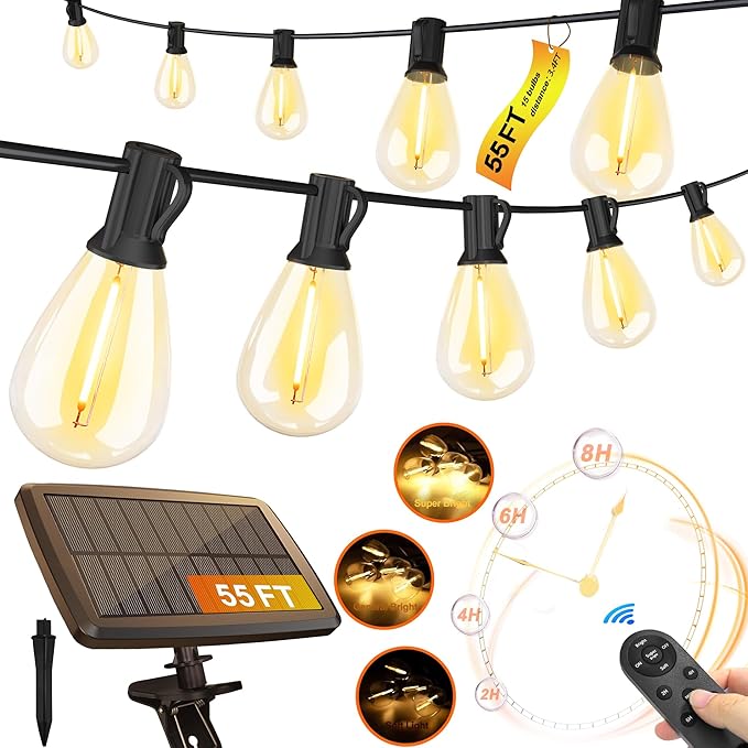 Stright 55FT Solar String Lights Outside Remote Control by Stright