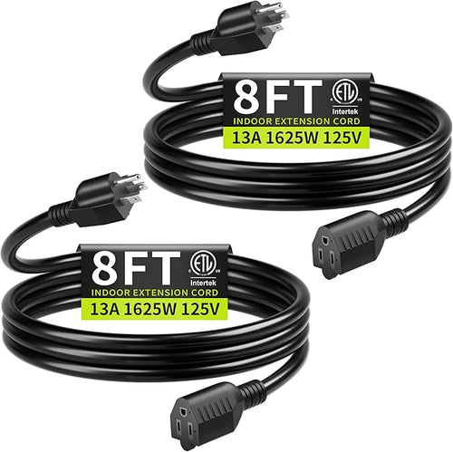 16/3 Black Extension Cord 8 FT, Indoor Extension Cord by Seeklyze