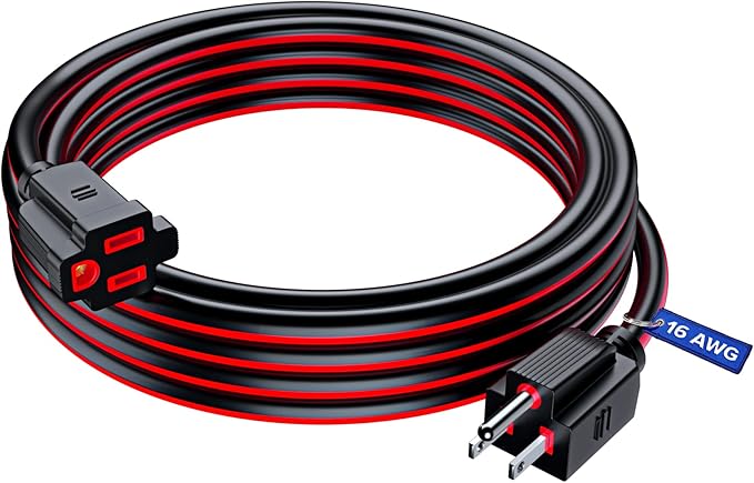 Maximm 15 Ft Black and Red Extension Cord, Heavy Duty 16 AWG, ETL Listed by MaximmCable