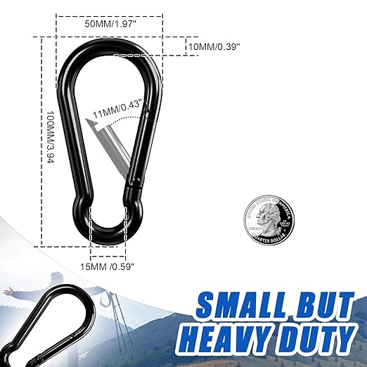 Large Carabiner Clip Hook, 4 inch 2 pcs Black Heavy Duty Spring Snap Hook Key - Image 3