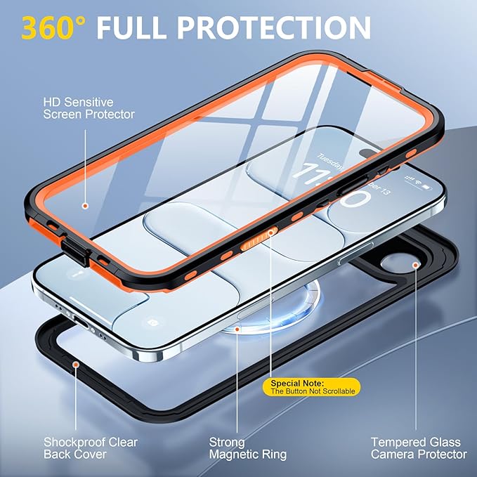 Red2Fire for iPhone Air Case Waterproof, Phone Case 6.5" Orange/Clear - Image 5