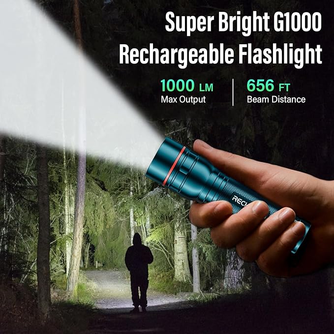 RECHOO Rechargeable Flashlight 1 Pack, Bright Military Grade Torch Light High - Image 7
