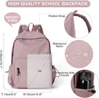 Purple School Backpack for Girls Water Resistant High School Book Bag Simple - Image 3