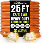 25ft Outdoor/Indoor Extension Cord 12/3 Gauge Extra Heavy Duty 3 Prong SJTW by LifeSupplyUSA