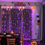 JMEXSUSS 300LED Orange and Purple Halloween Curtain Lights - Image 2