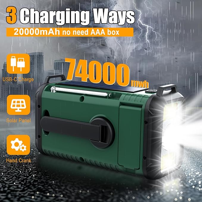 NOAA Weather Radio 20000mAh Battery Powered｜Solar Hand Crank Emergency Radio - Image 5